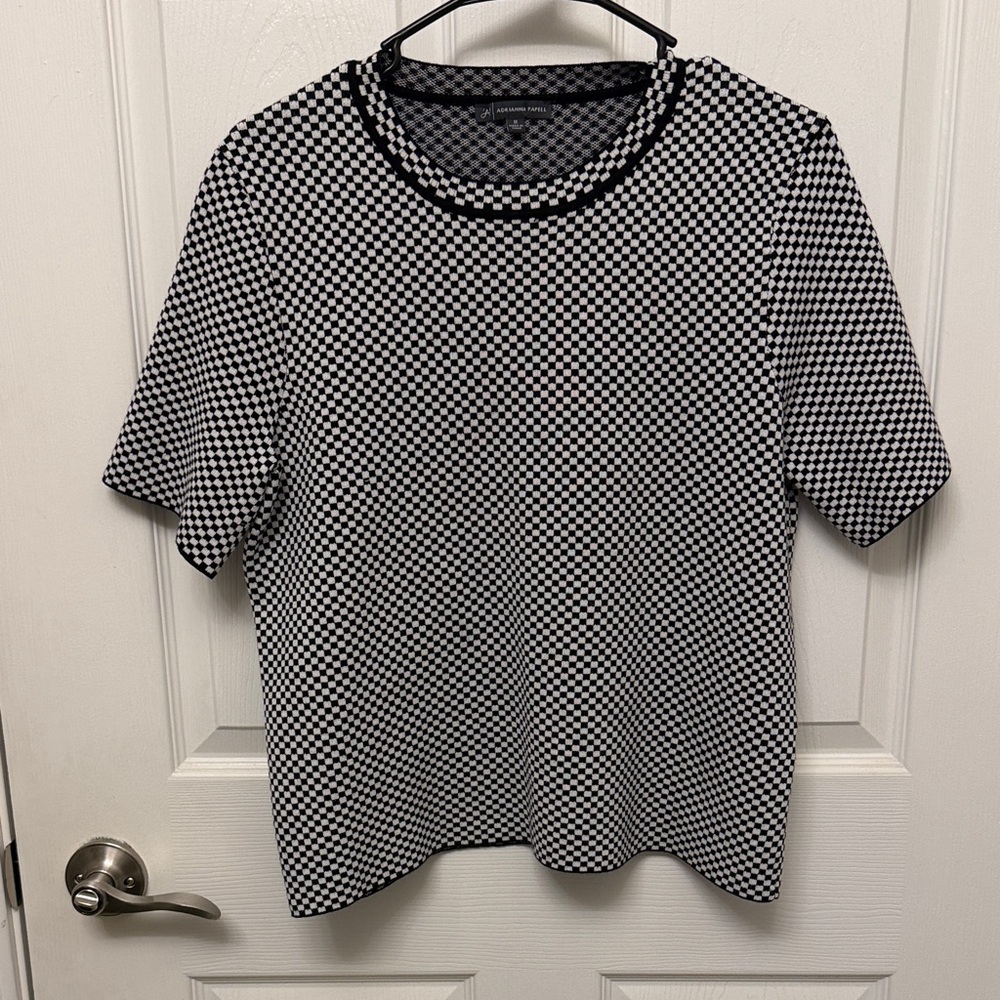 NWOT Adrianna Papell Checkered Sweater Short Sleeve